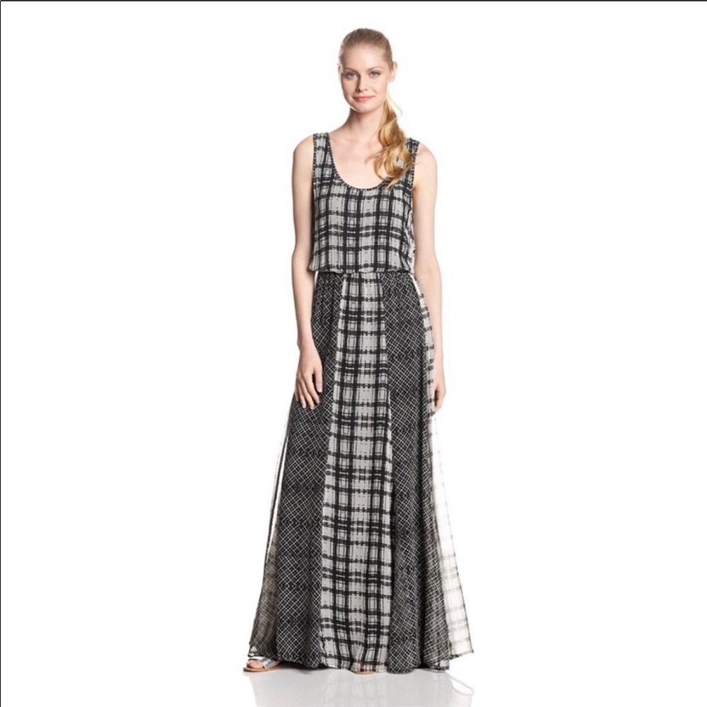 Ella Moss Black Gray Plaid Maxi Dress Medium M - Picture 2 of 8